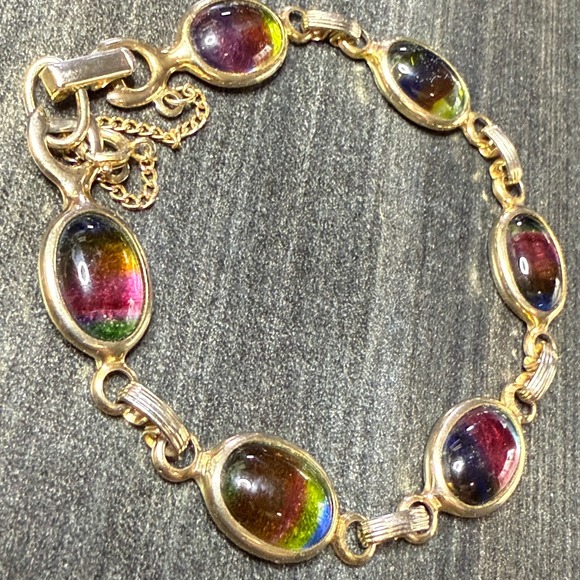 Sarah Coventry Multi Color Stone Link Bracelet Gold Tone - Picture 2 of 3